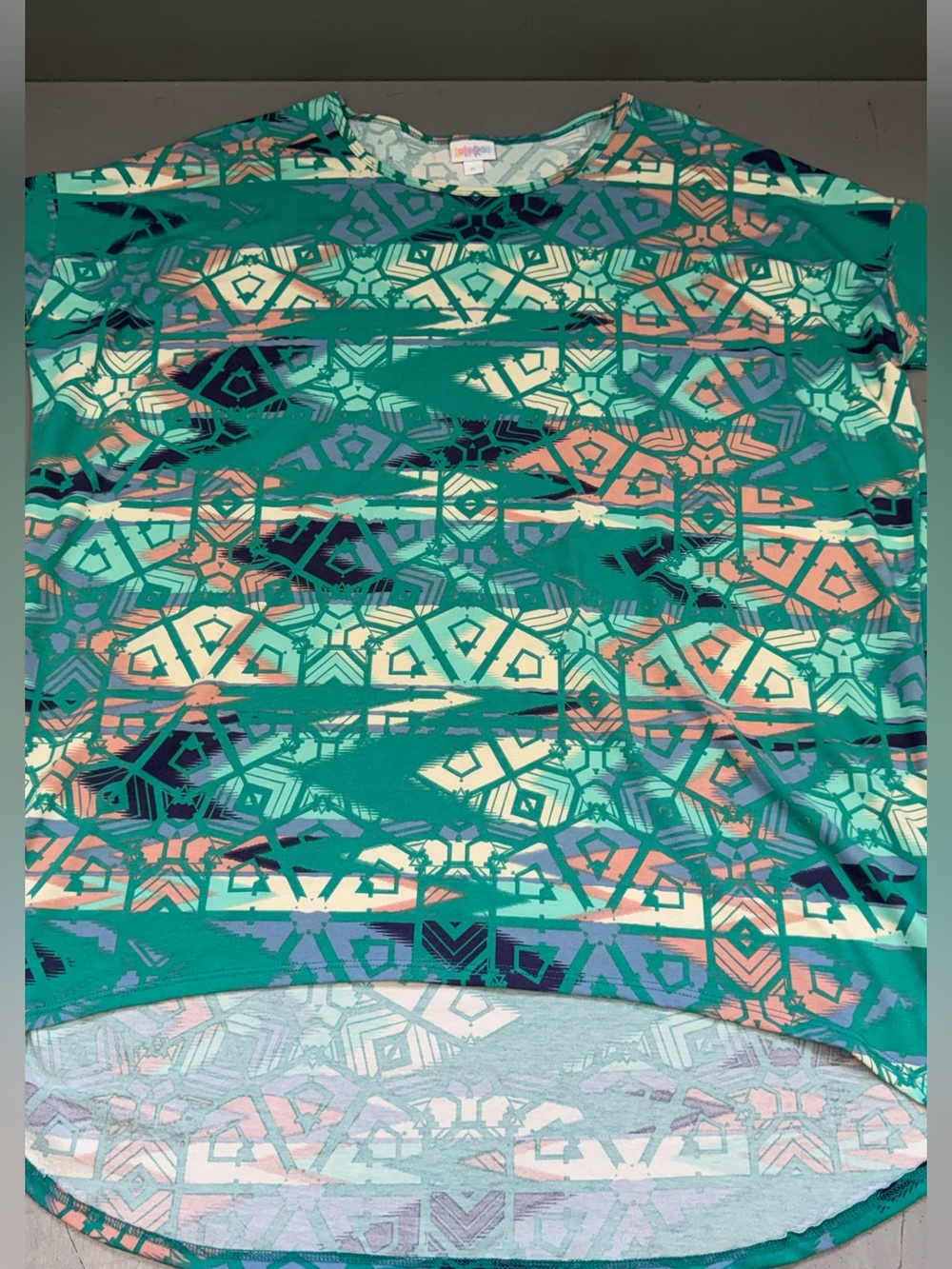 LuLaRoe Plus Size Irma Teal Coral Mint Yellow Aztec Geometric Tunic Top Shirt